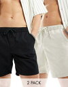 GC\X ASOS DESIGN 2 pack slim mid length chino shorts in black and stone with elasticated waist save Y