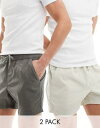 GC\X ASOS DESIGN 2 pack slim shorter length chino shorts in grey and stone with elasticated waist save Y