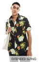 エイソス ASOS DESIGN stretch slim poplin shirt in floral print メンズ