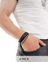 エイソス エイソス ASOS DESIGN 4 pack bracelet set in chain bead and cord mix in black メンズ