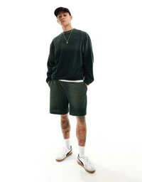 エイソス ASOS DESIGN oversized ribbed velour shorts in washed dark green メンズ