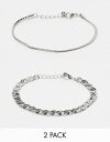 エイソス エイソス ASOS DESIGN 2 pack chain bracelet in silver tone メンズ