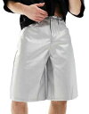 GC\X ASOS DESIGN leather look silver metallic jort in longer length Y