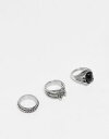 GC\X ASOS DESIGN 3 pack waterproof stainless steel rings in silver tone with black stone Y
