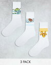 GC\X ASOS DESIGN 3 pack triple character Pokemon sock in white Y