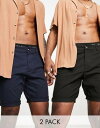 GC\X ASOS DESIGN 2 pack skinny chino shorts in mid wash in black & navy save Y