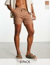 GC\X ASOS DESIGN 2 pack chino shorts in shorter length in brown and ecru Y