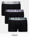 JoNC Calvin Klein steel 3-pack trunks with contrast logo waistband in black Y