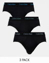 JoNC Calvin Klein cotton stretch briefs 3 pack in black with coloured logo Y