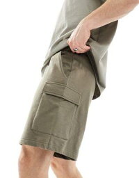 New Look ルック New look cargo jersey short in dark khaki メンズ