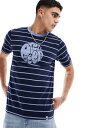 プリティグリーン Pretty Green capella stripe t-shirt in navy メンズ