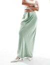 4th & Reckless satin drawstring waist maxi skirt in sage green fB[X