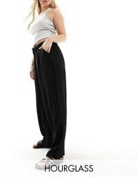 エイソス ASOS DESIGN Hourglass wide leg dad trouser with linen in black レディース