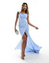 GC\X ASOS DESIGN plisse one shoulder premium drape maxi dress with super high split in pale blue fB[X