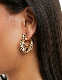 エイソス ASOS DESIGN hoop earrings with textured gold tone レディース