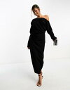 エイソス　ドレス エイソス ASOS DESIGN slouchy fallen shoulder midi dress in black レディース