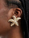 エイソス ASOS DESIGN stud earrings with starfish faux pearl design in gold tone レディース