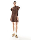 エイソス ASOS DESIGN twill boxy sleeveless shirt mini dress with contrast stitch in mocha レディース