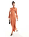 エイソス　ドレス エイソス ASOS DESIGN satin biased maxi dress with button detail in rust レディース