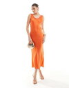 エイソス　ドレス エイソス ASOS DESIGN bias slip midi dress with rib neck in orange レディース