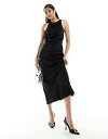 エイソス　ドレス エイソス ASOS DESIGN satin drape bodice midi dress in black レディース