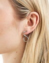 GC\X ASOS DESIGN hoop earrings with back and front clicker wiggle design in silver tone fB[X