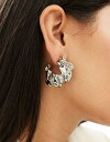 GC\X ASOS DESIGN hoop earrings with textured silver tone fB[X