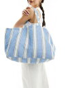 エイソス バッグ エイソス ASOS DESIGN linen stripe tote bag in blue レディース