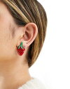 GC\X ASOS DESIGN stud earrings with enamel crystal strawberry design in red fB[X