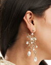 GC\X ASOS DESIGN drop earrings with faux pearl and coral detail in gold tone fB[X