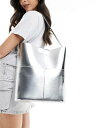 エイソス バッグ エイソス ASOS DESIGN silver bonded tote bag with pockets レディース