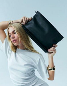  ASOS DESIGN premium leather clutch bag in black ǥ