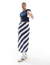 ASOS Tall GC\X ASOS DESIGN Tall satin bias midi skirt in navy stripe fB[X