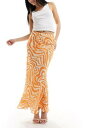 GC\X ASOS DESIGN chiffon bias maxi skirt in orange animal print fB[X
