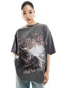 GC\X ASOS DESIGN oversized t-shirt with rock graphic in in washed charcoal fB[X
