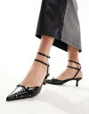エイソス エイソス ASOS DESIGN Salsa studded slingback kitten heeled shoes in black レディース