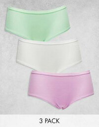 エイソス ASOS DESIGN 3 pack ribbed briefs in white lilac & pistachio レディース