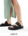 エイソス エイソス ASOS DESIGN Wide Fit Fantasy studded flat sandal in black レディース