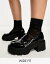  ASOS DESIGN Wide Fit Script chunky mid heeled loafers in black patent ǥ