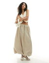 GC\X ASOS DESIGN contrast waistband bubble maxi skirt in stone fB[X