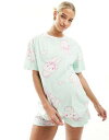 エイソス パジャマ レディース エイソス ASOS DESIGN Maternity bunny oversized tee & short pyjama set in green レディース