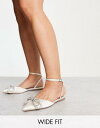 エイソス エイソス ASOS DESIGN Wide Fit Lavish pointed flats with faux pearl bow trim in ivory レディース