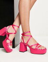 エイソス エイソス ASOS DESIGN Hutton strappy platform heeled sandals in pink レディース