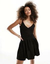 GC\X ASOS DESIGN full skirt slip mini sundress with dropped hem detail in black fB[X