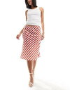 GC\X ASOS DESIGN 90's length satin skirt in red stripe print fB[X