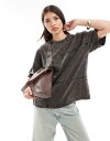 GC\X ASOS DESIGN broderie patchwork oversized t-shirt in washed charcoal fB[X