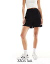 ASOS Tall GC\X ASOS DESIGN Tall high waist seam detail shorts with linen in black fB[X