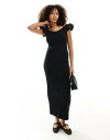 GC\X ASOS DESIGN ribbed puff sleeve midi dress in black fB[X