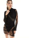 GC\X ASOS DESIGN sheer mesh mini dress with lace panels and bodysuit in black fB[X