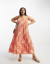 ASOS Curve エイソス ASOS DESIGN Curve open back tiered hi low hem maxi dress in red floral print レディース